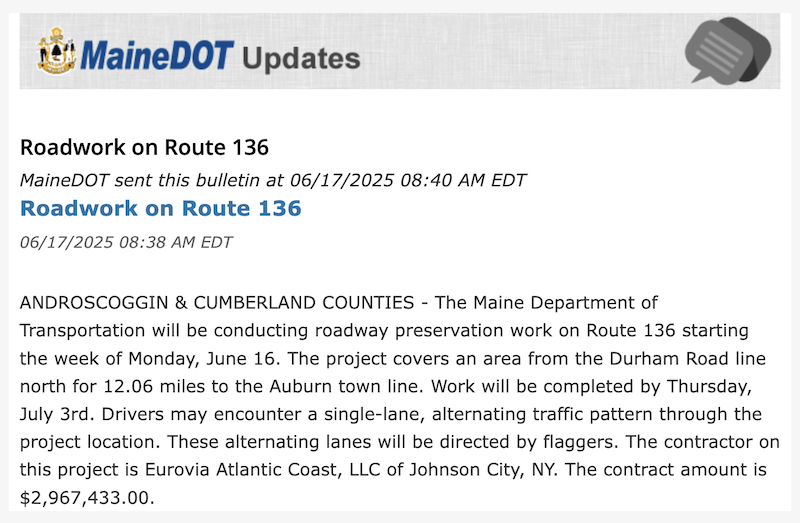 roadwork notice